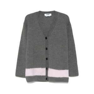 Msgm Ribbed Grey Sweater With Contrasting Hem Band - NWT